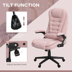 Fauteuil de bureau inclinable pivotant à 360° en velours rose avec massage par vibrations, chauffage lombaire et hauteur réglable