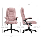Fauteuil de bureau inclinable pivotant à 360° en velours rose avec massage par vibrations, chauffage lombaire et hauteur réglable