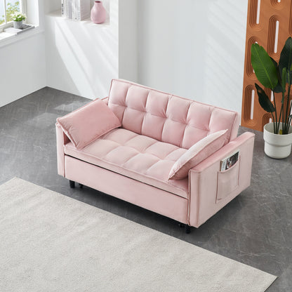 Canapé-lit gigogne en velours rose avec dossier réglable