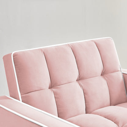 Canapé-lit simple en velours rose avec dossier réglable