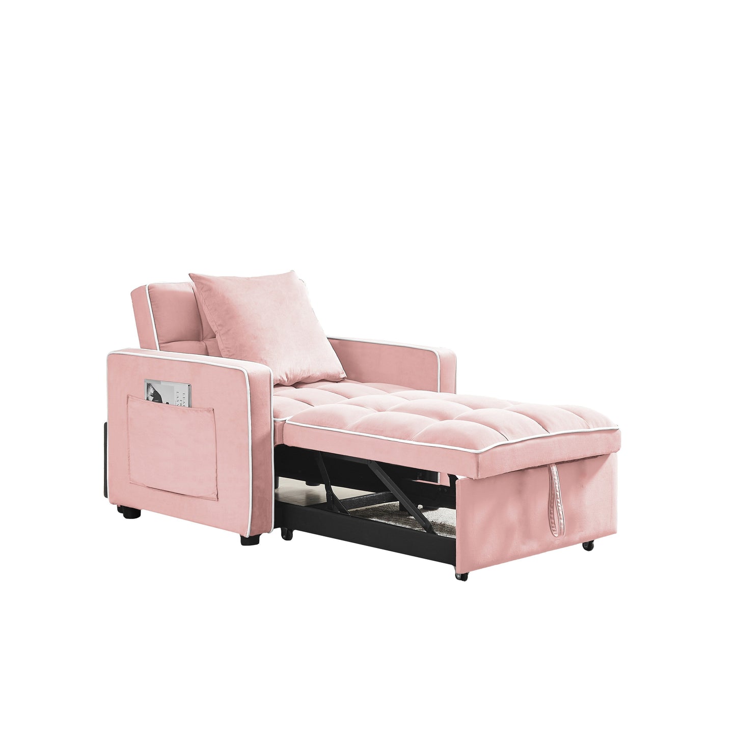 Canapé-lit simple en velours rose avec dossier réglable
