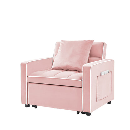 Canapé-lit simple en velours rose avec dossier réglable