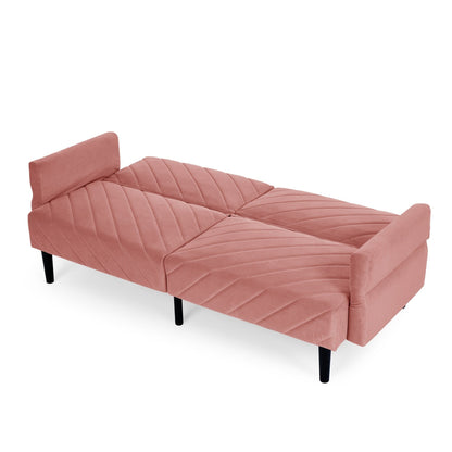 Canapé-lit futon convertible capitonné en velours rose