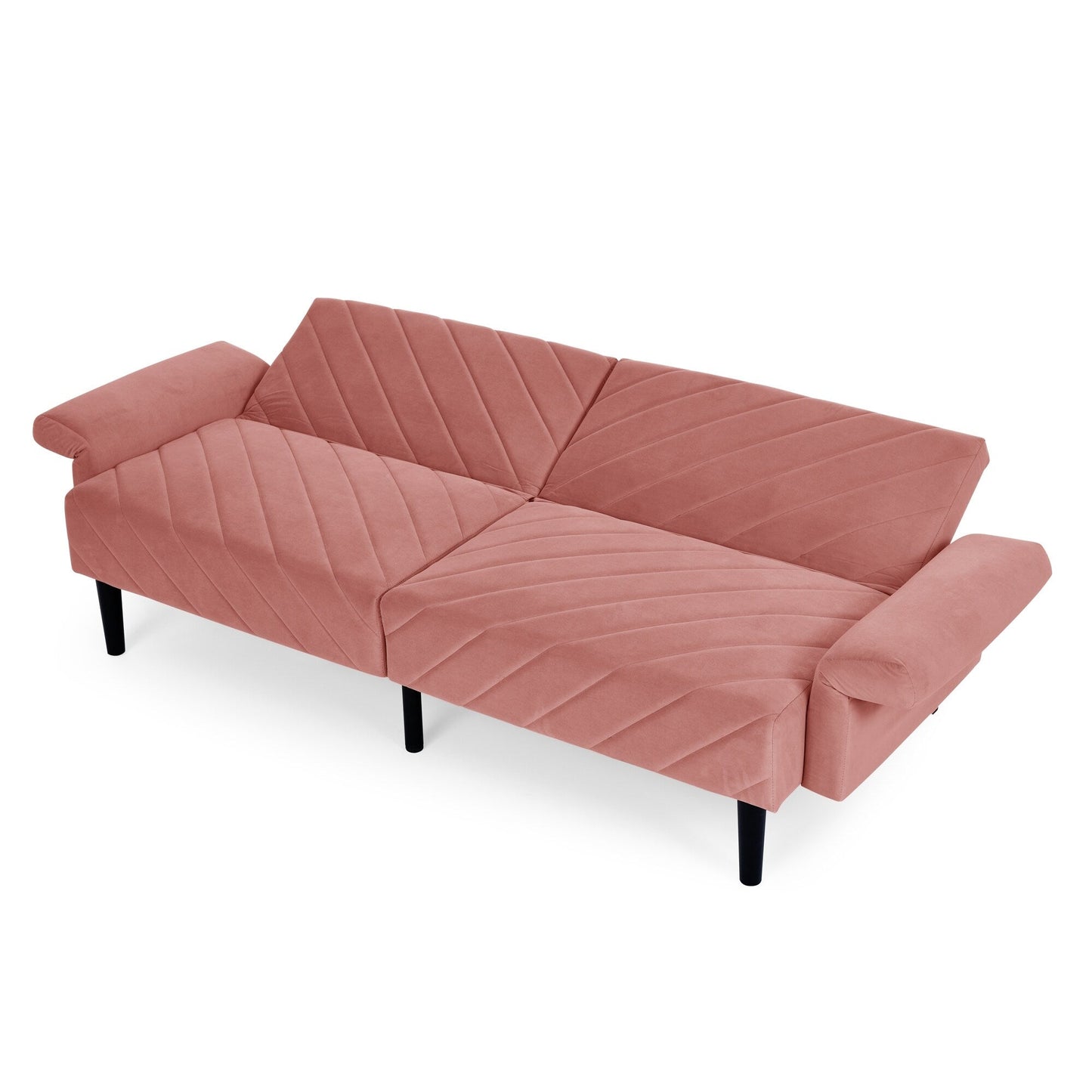 Canapé-lit futon convertible capitonné en velours rose