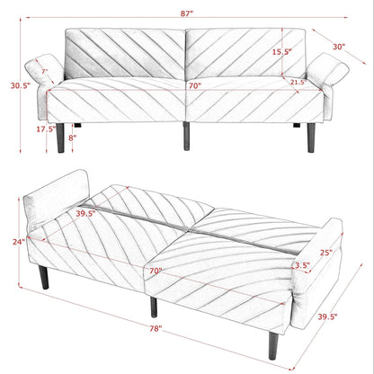 Canapé-lit futon convertible capitonné en velours rose