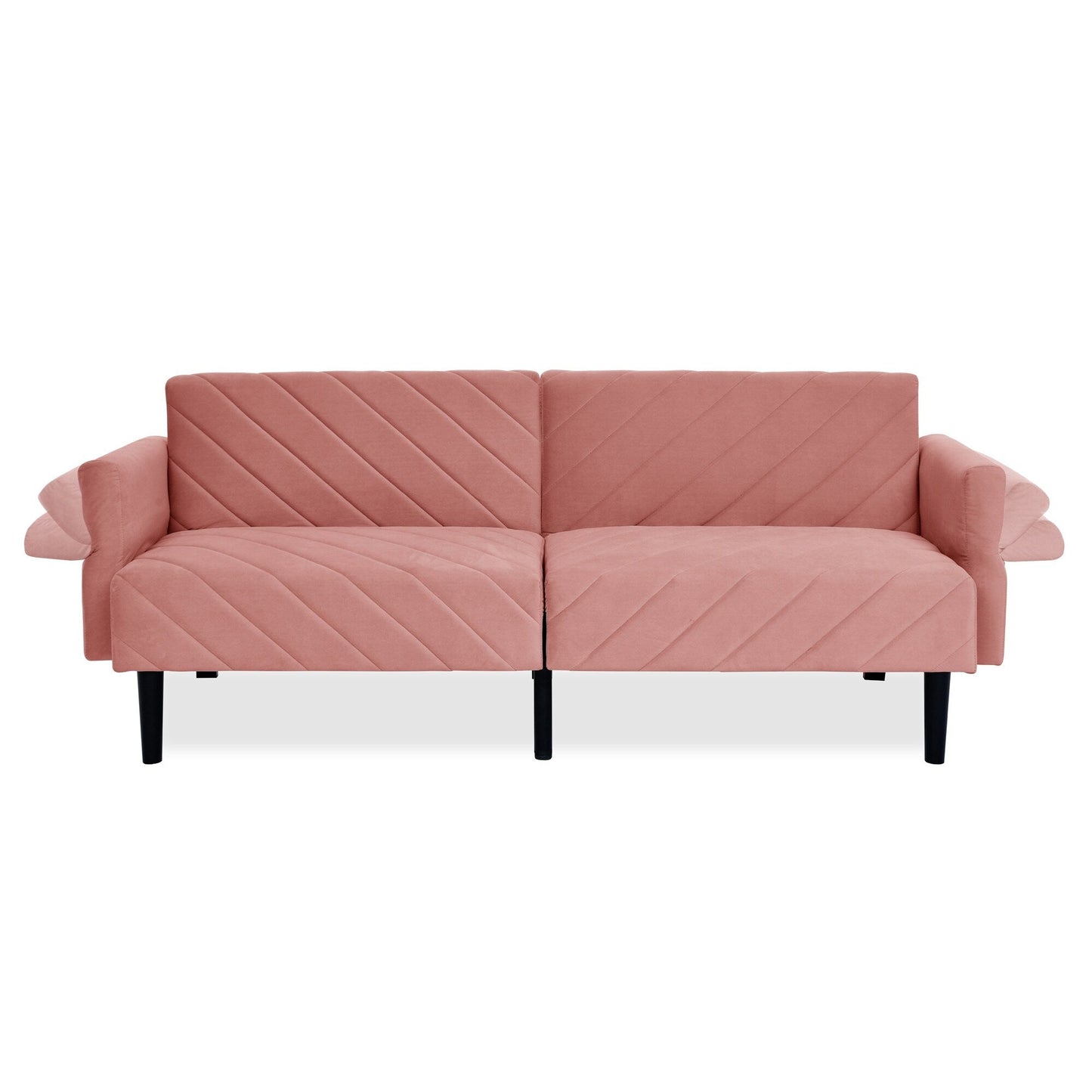 Canapé-lit futon convertible capitonné en velours rose