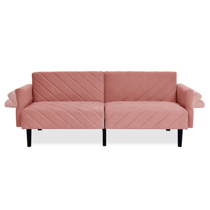 Canapé-lit futon convertible capitonné en velours rose