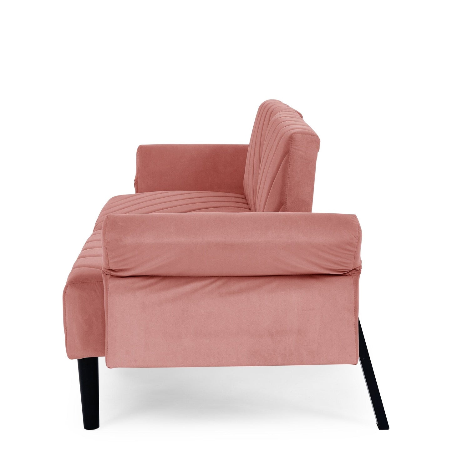Canapé-lit futon convertible capitonné en velours rose
