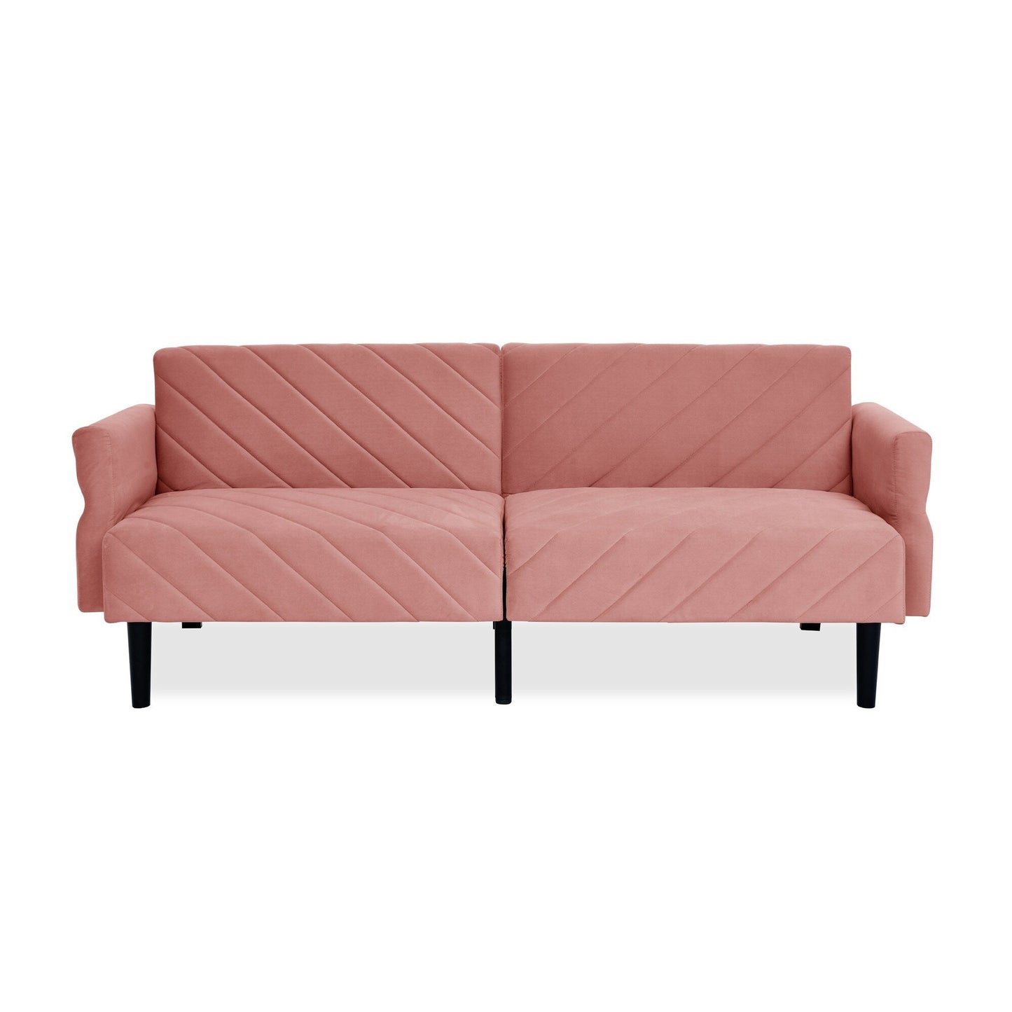 Canapé-lit futon convertible capitonné en velours rose
