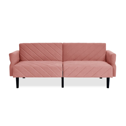 Canapé-lit futon convertible capitonné en velours rose