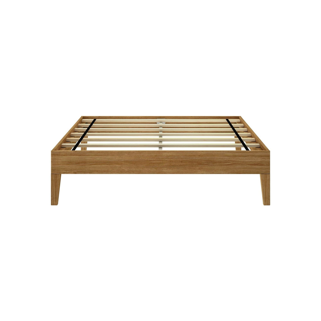 Lit plateforme pleine grandeur en planches et poutres