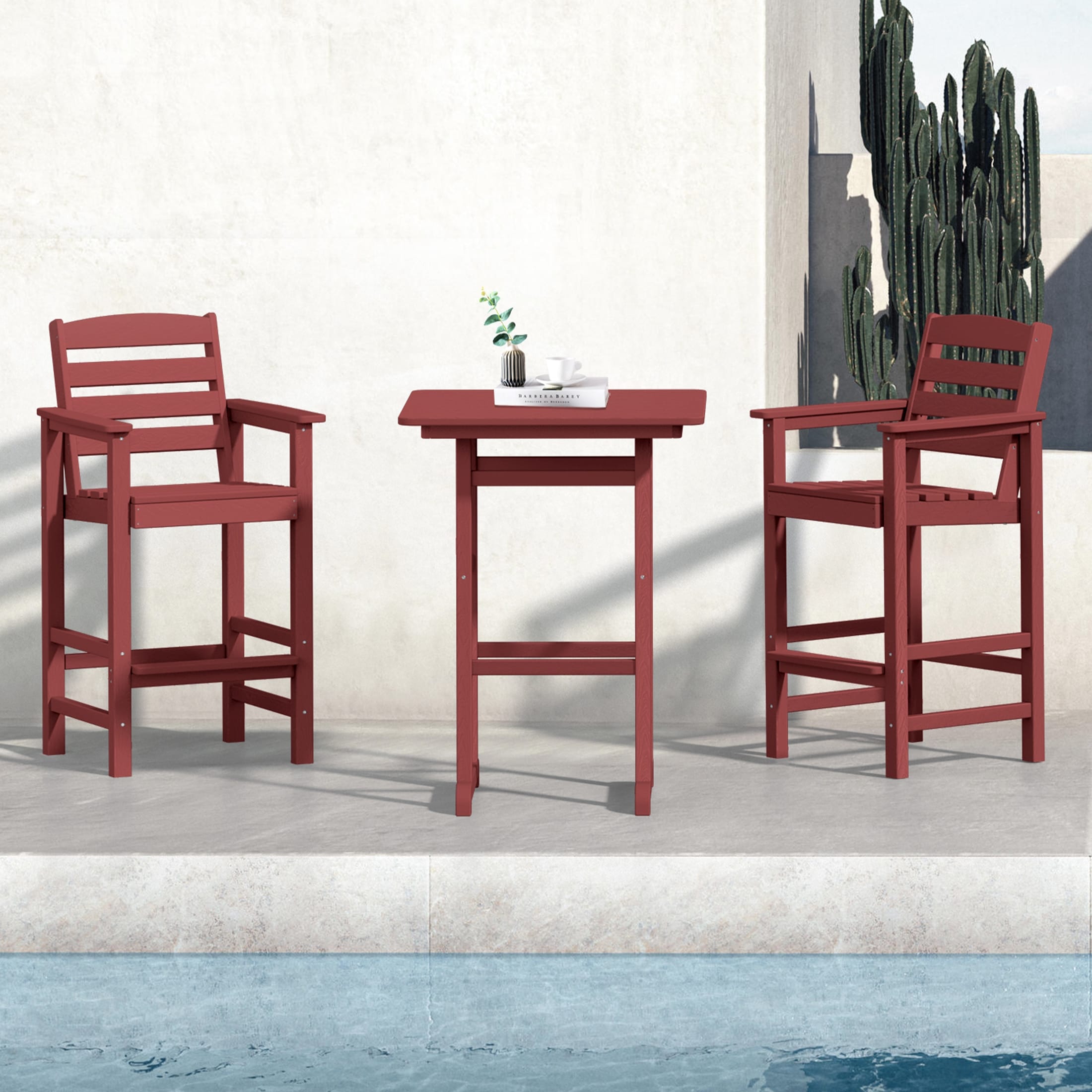 Ensemble de 3 chaises hautes Adirondack en plastique pour patio