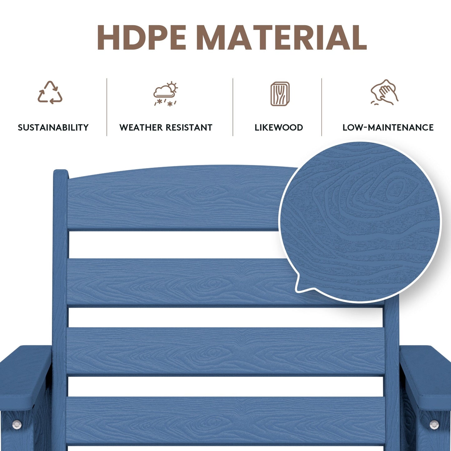 Ensemble de 3 chaises hautes Adirondack en plastique pour patio
