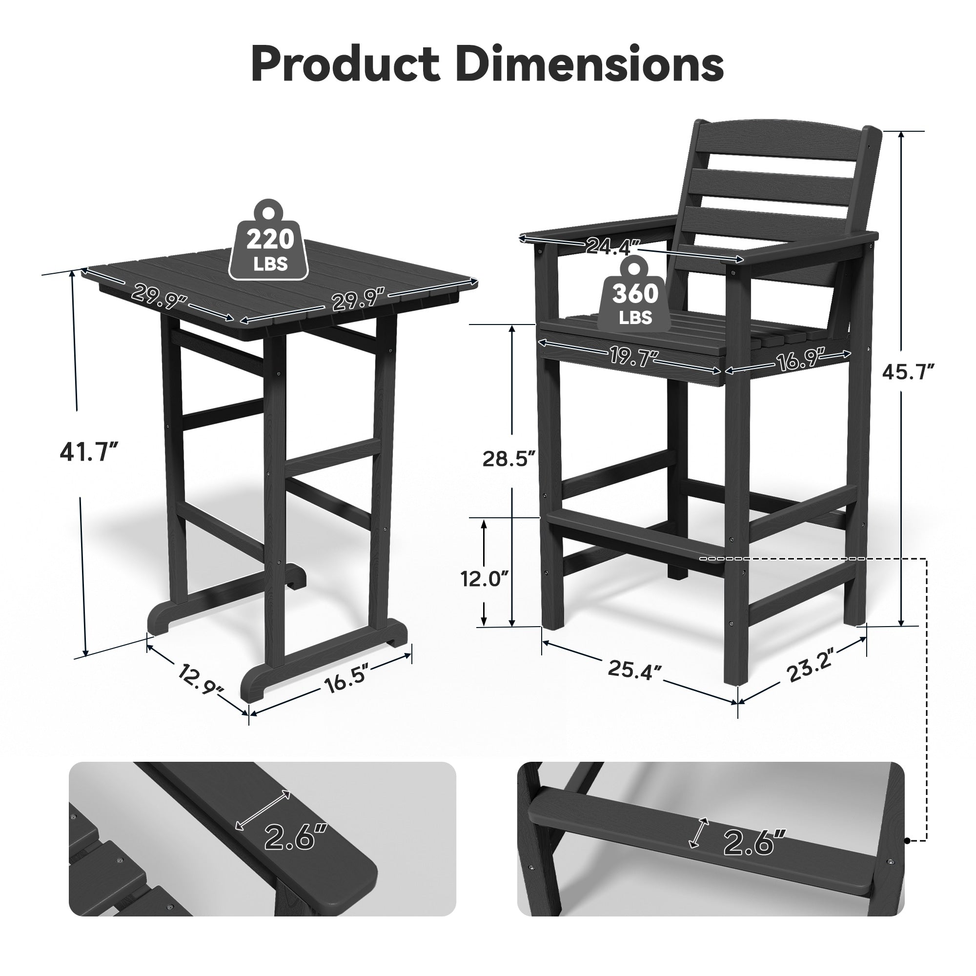 Ensemble de 5 chaises hautes Adirondack en plastique pour patio