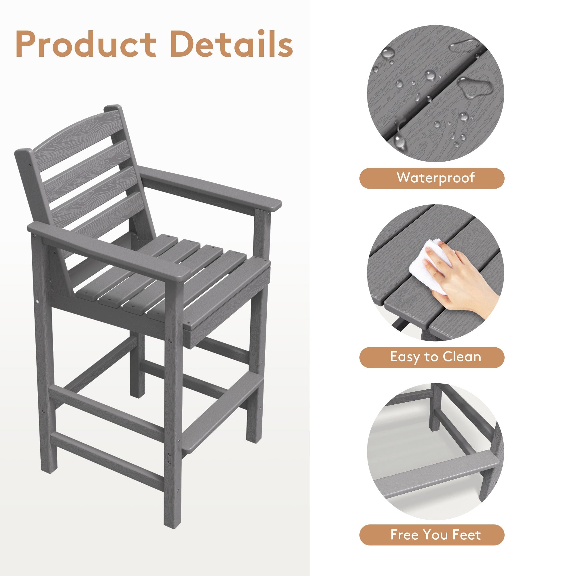 Ensemble de 5 chaises hautes Adirondack en plastique pour patio