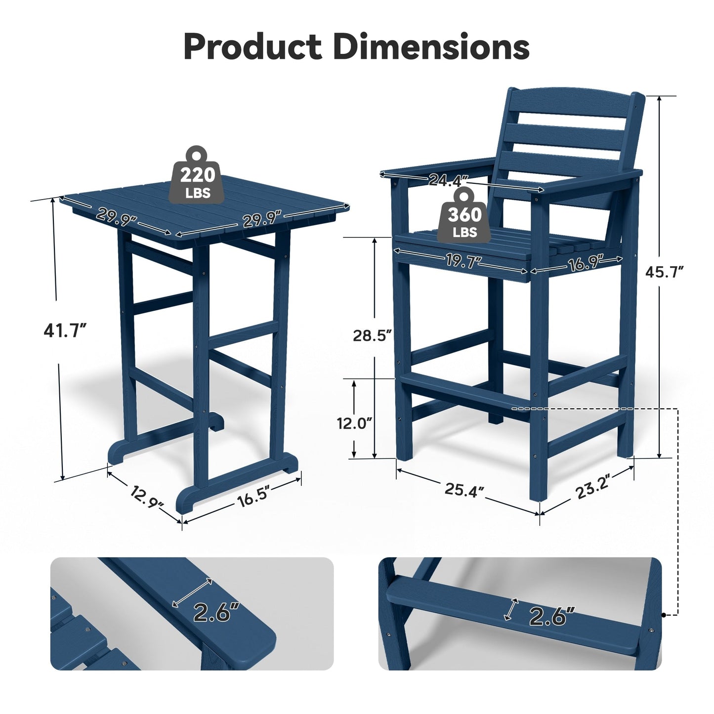 Ensemble de 5 chaises hautes Adirondack en plastique pour patio