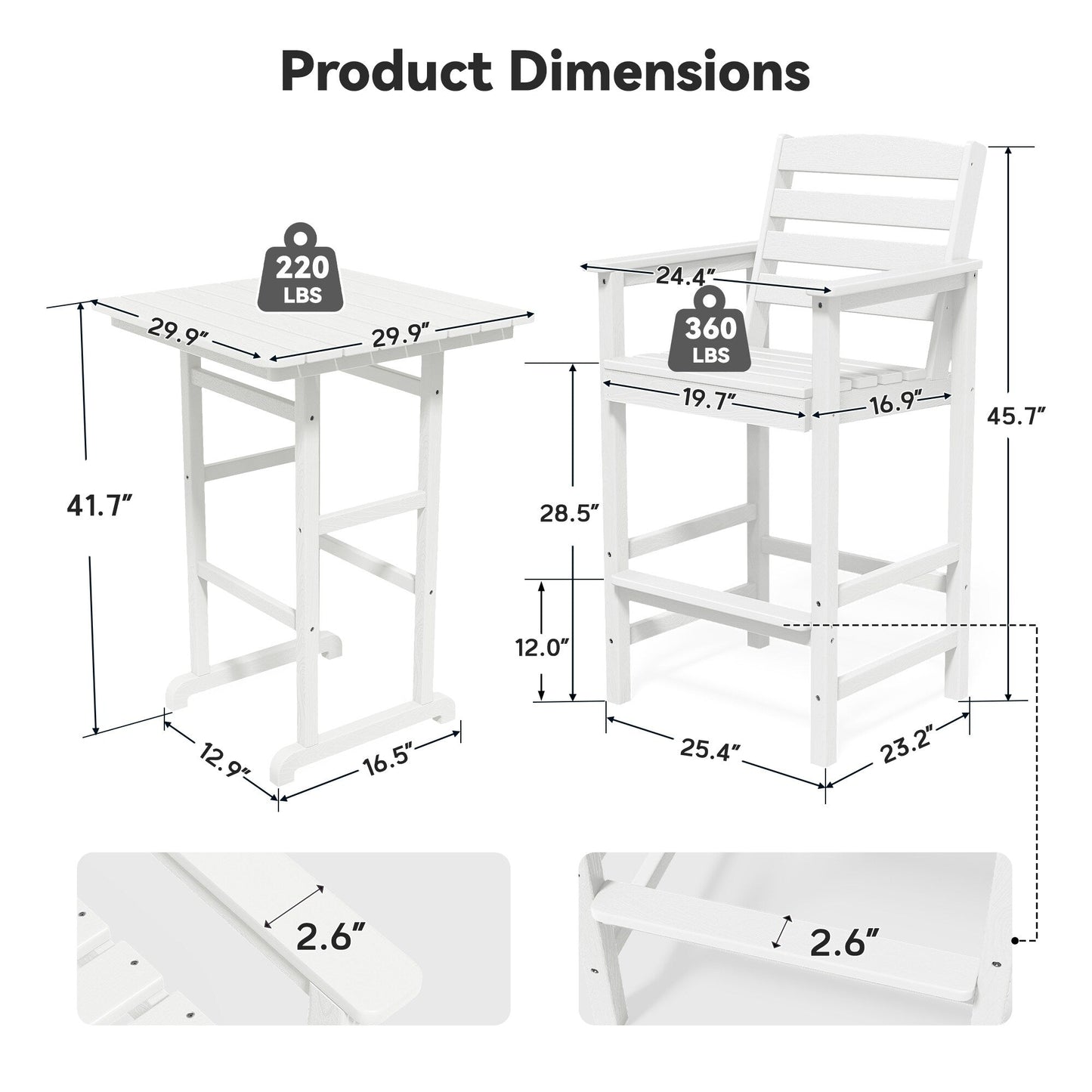Ensemble de 5 chaises hautes Adirondack en plastique pour patio