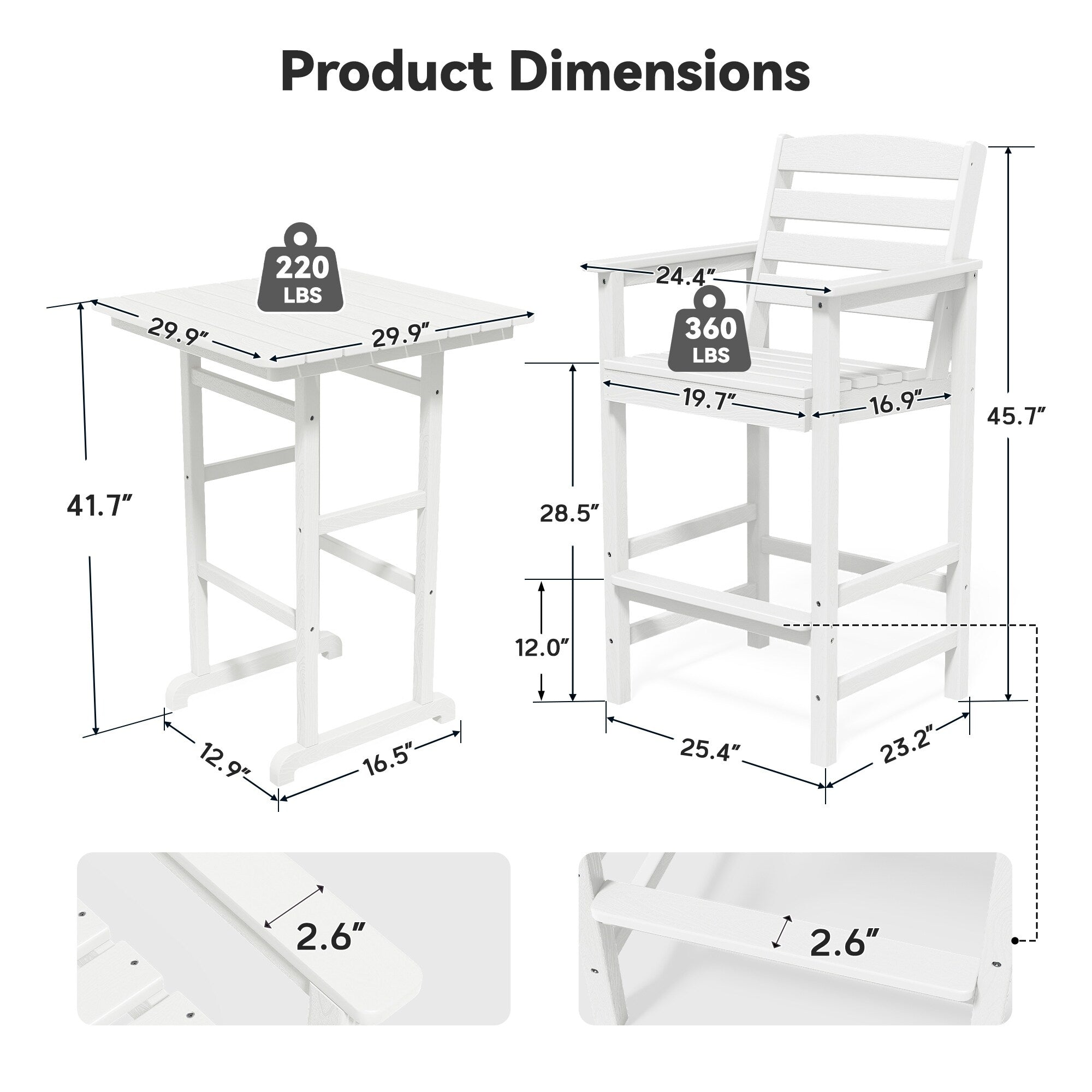 Ensemble de 5 chaises hautes Adirondack en plastique pour patio