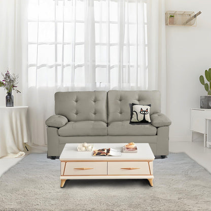 Causeuse rembourrée en peluche avec similicuir, dossier capitonné et accoudoirs rembourrés - Sièges confortables pour le salon ou la salle familiale.