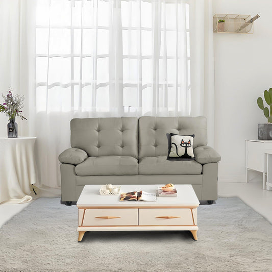 Causeuse rembourrée en peluche avec similicuir, dossier capitonné et accoudoirs rembourrés - Sièges confortables pour le salon ou la salle familiale.