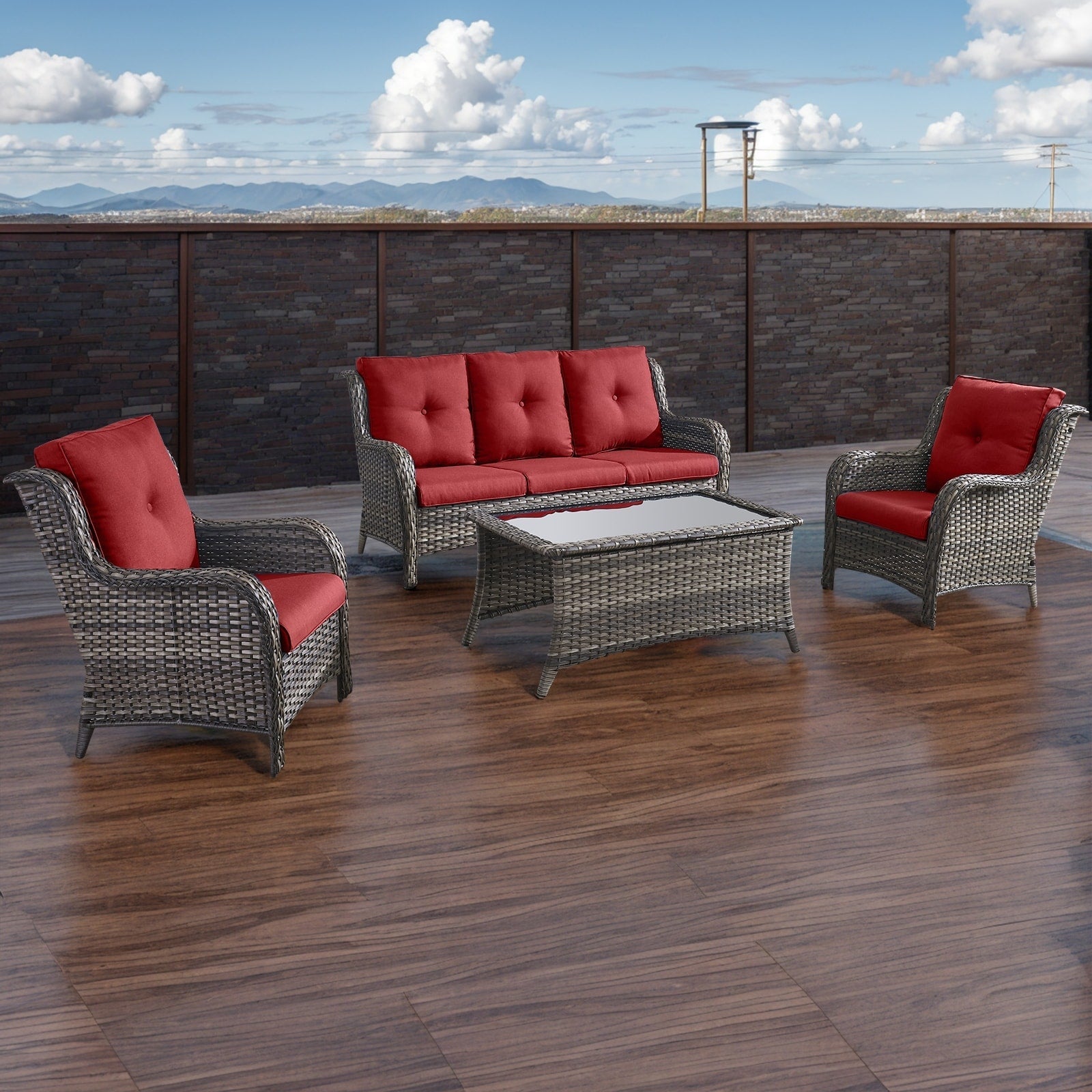 Pocassy Ensemble de 4 chaises de jardin avec canapé et table basse