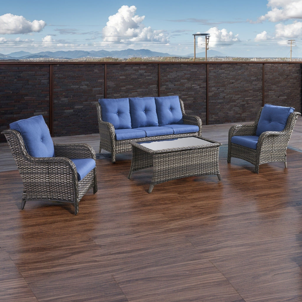 Pocassy Ensemble de 4 chaises de jardin avec canapé et table basse