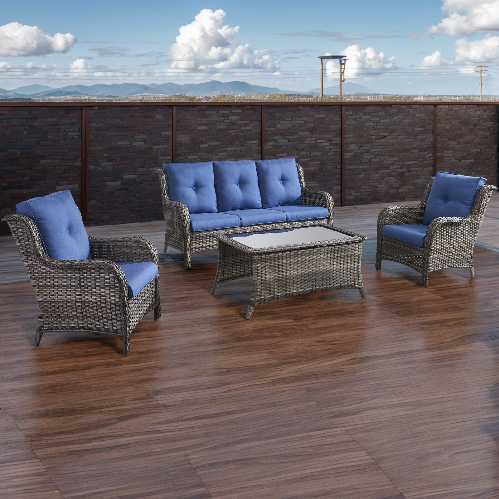 Pocassy Ensemble de 4 chaises de jardin avec canapé et table basse