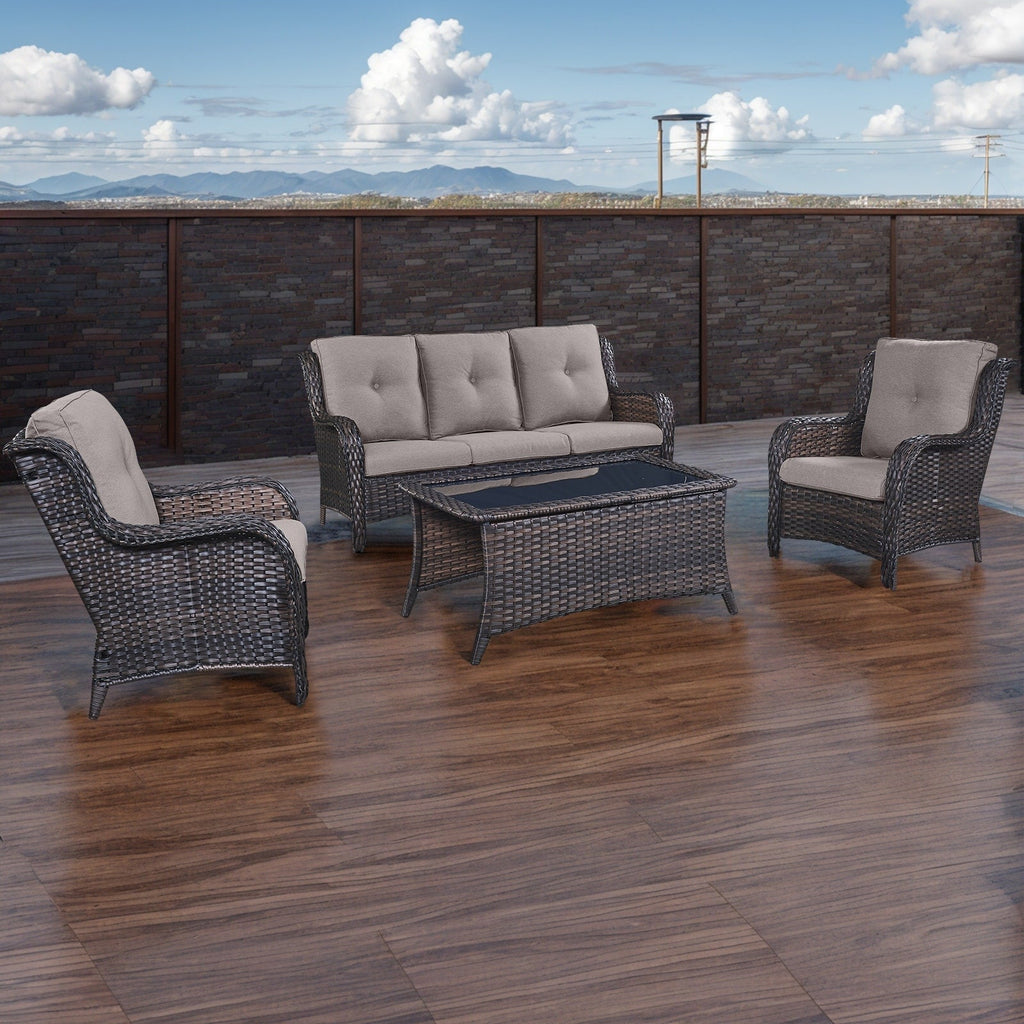 Pocassy Ensemble de 4 chaises de jardin avec canapé et table basse