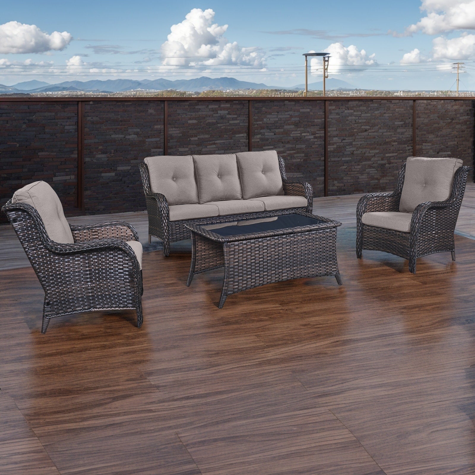 Pocassy Ensemble de 4 chaises de jardin avec canapé et table basse