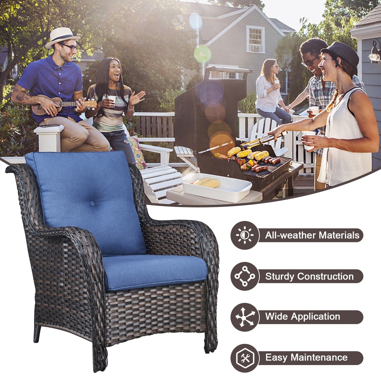 Pocassy Ensemble de 4 chaises de jardin avec canapé et table basse