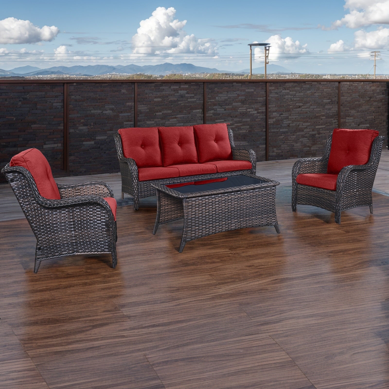 Pocassy Ensemble de 4 chaises de jardin avec canapé et table basse