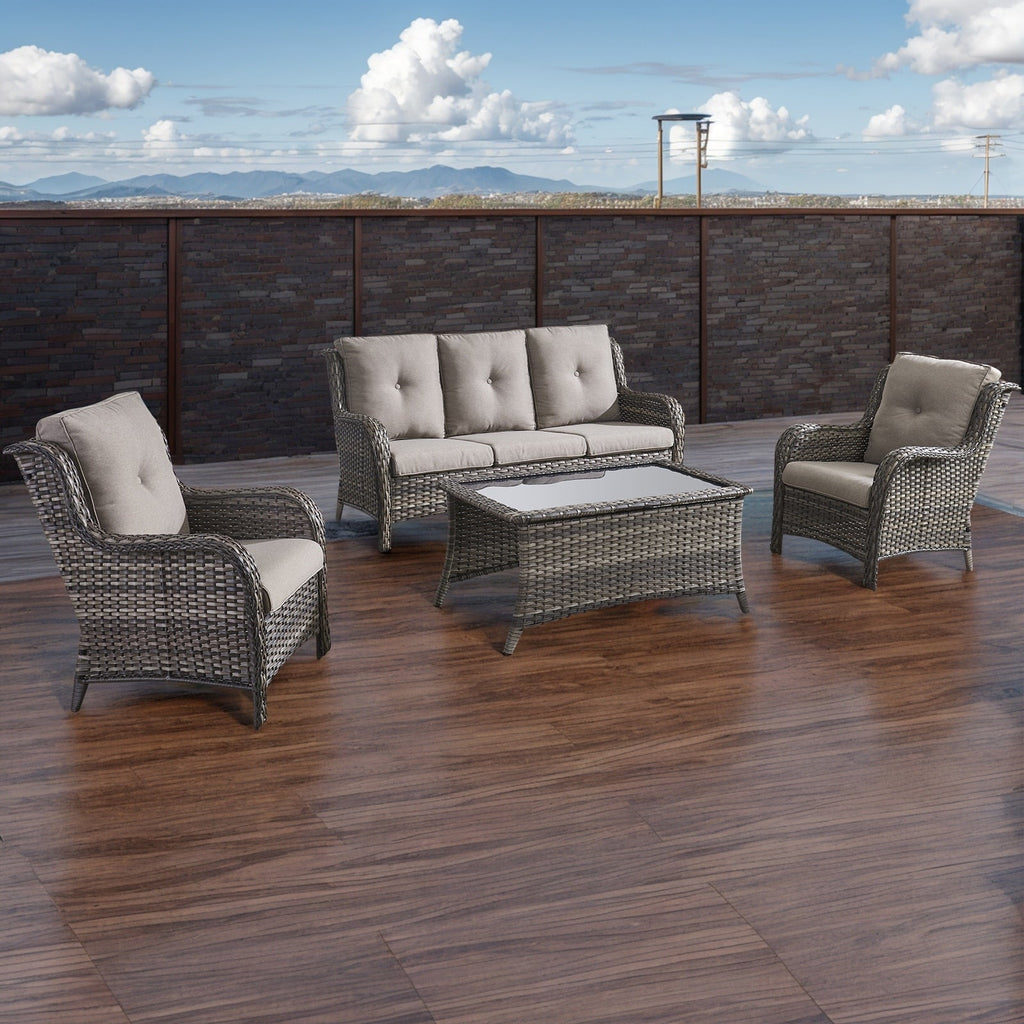Pocassy Ensemble de 4 chaises de jardin avec canapé et table basse