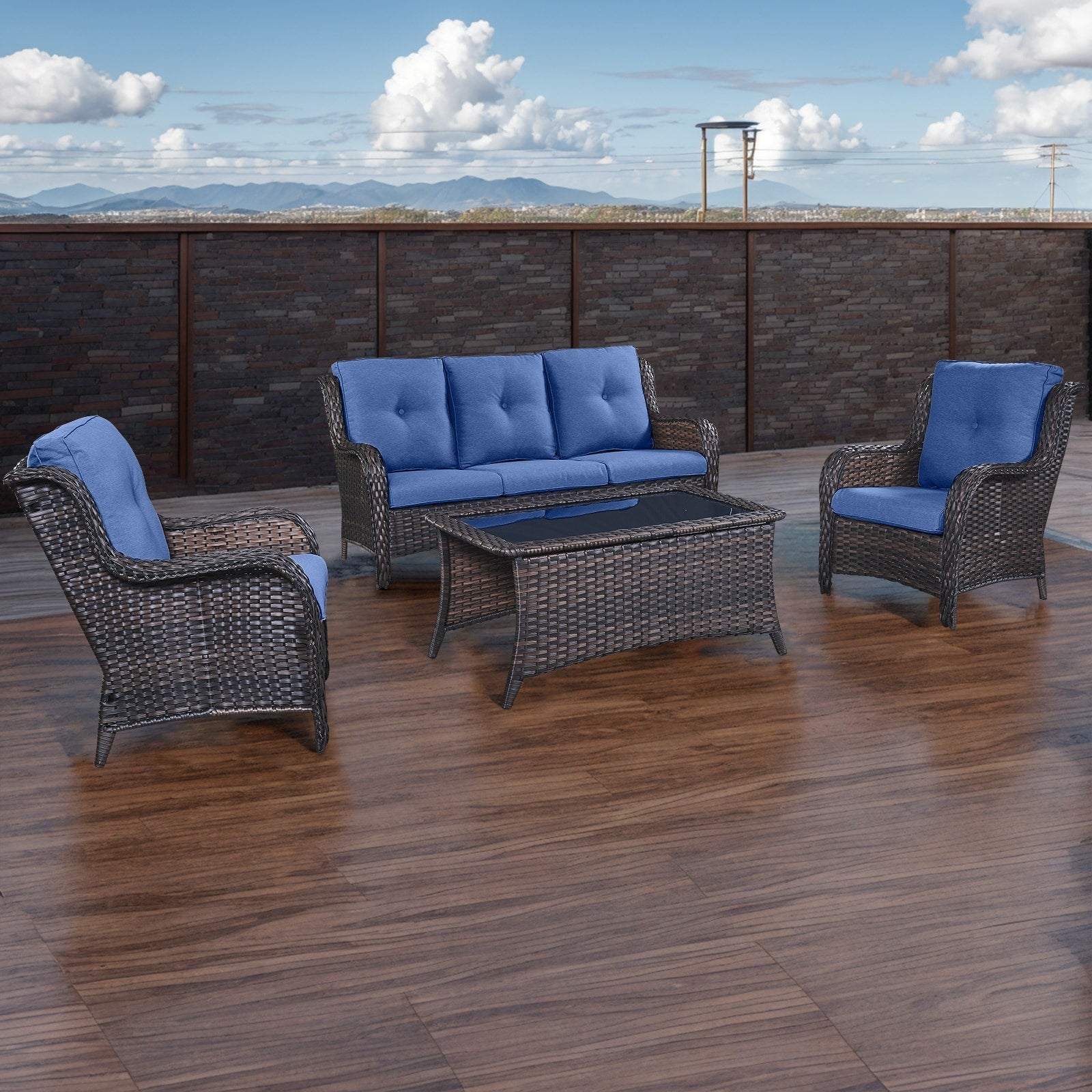 Pocassy Ensemble de 4 chaises de jardin avec canapé et table basse