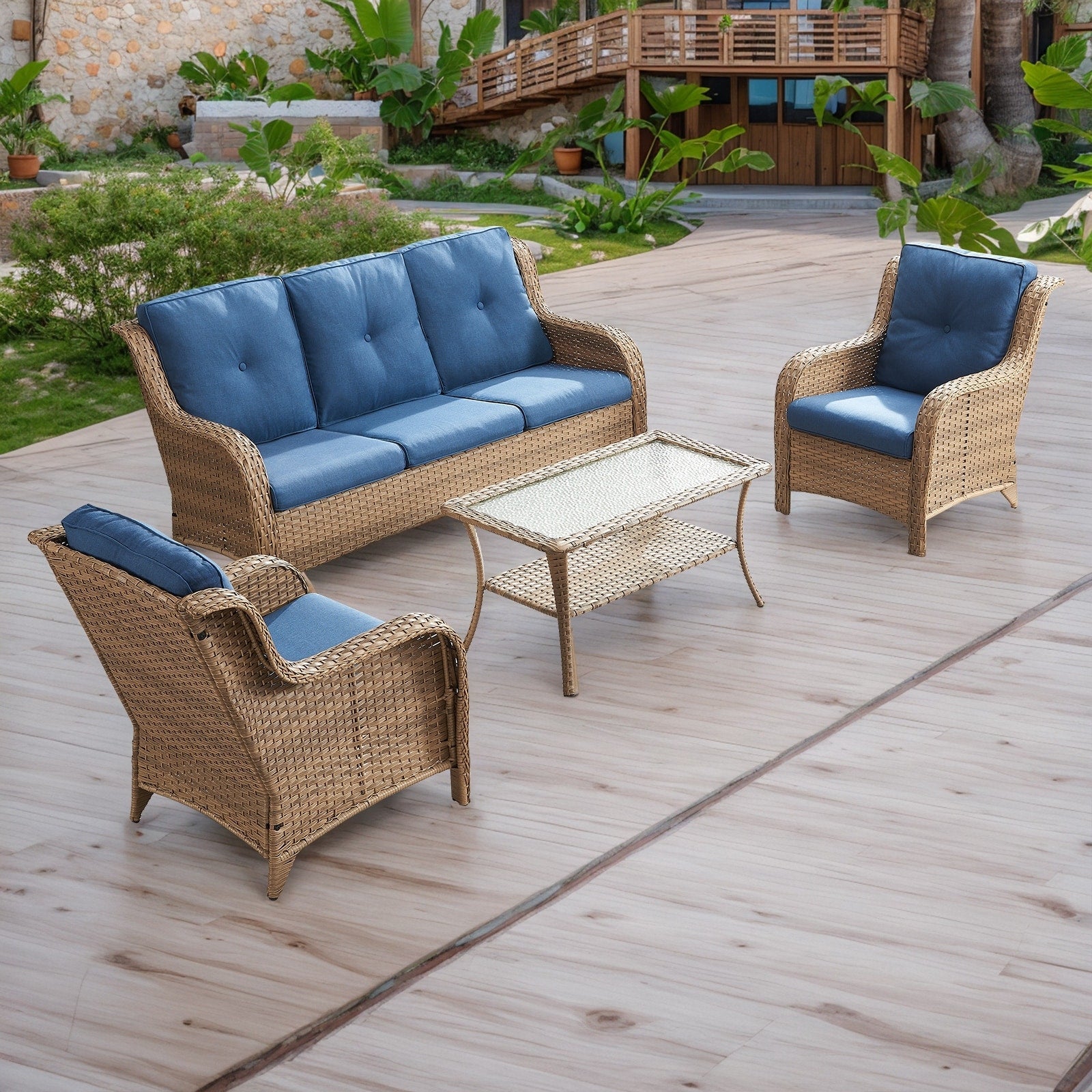 Pocassy Ensemble de 4 chaises de jardin avec canapé et table basse