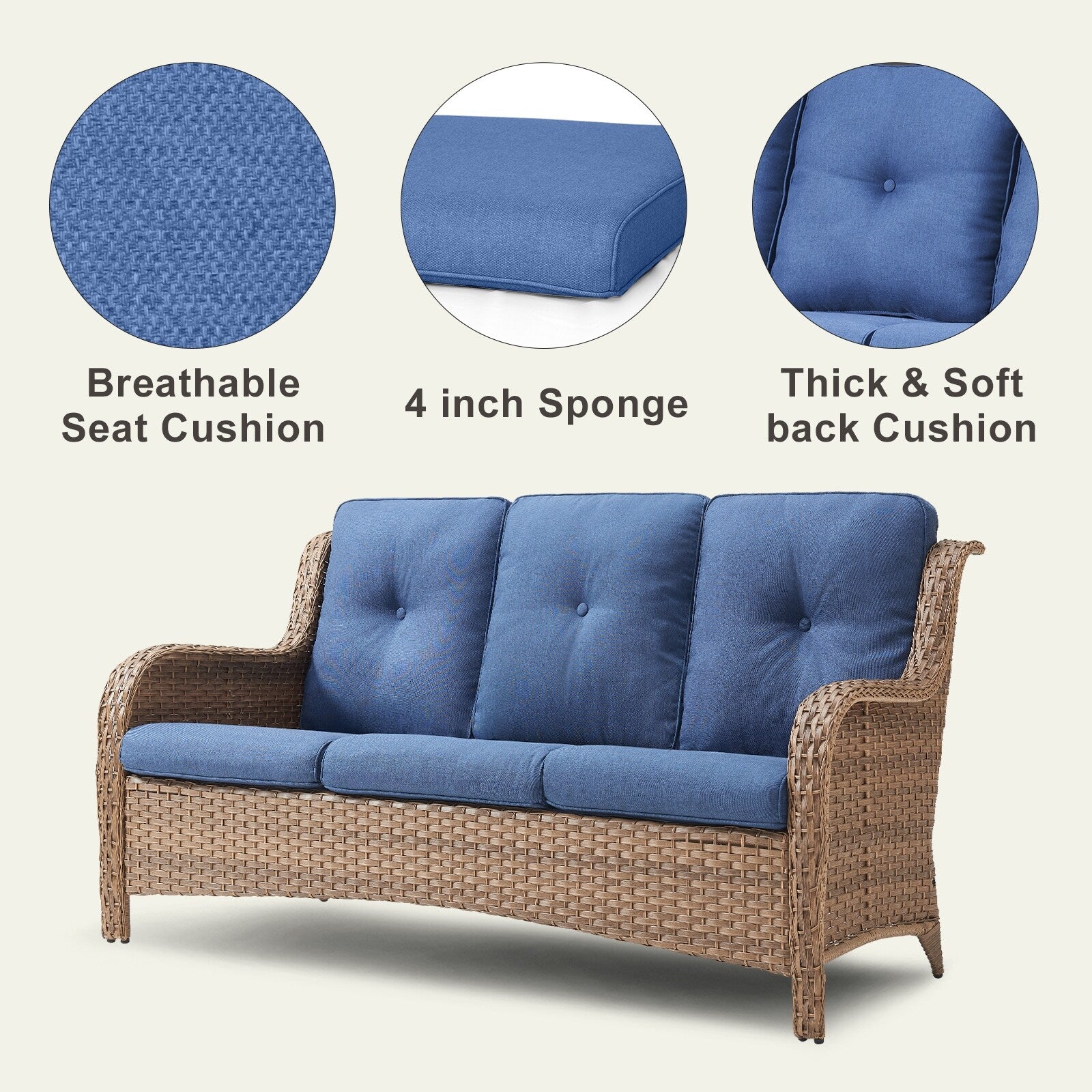 Pocassy Ensemble de 4 chaises de jardin avec canapé et table basse