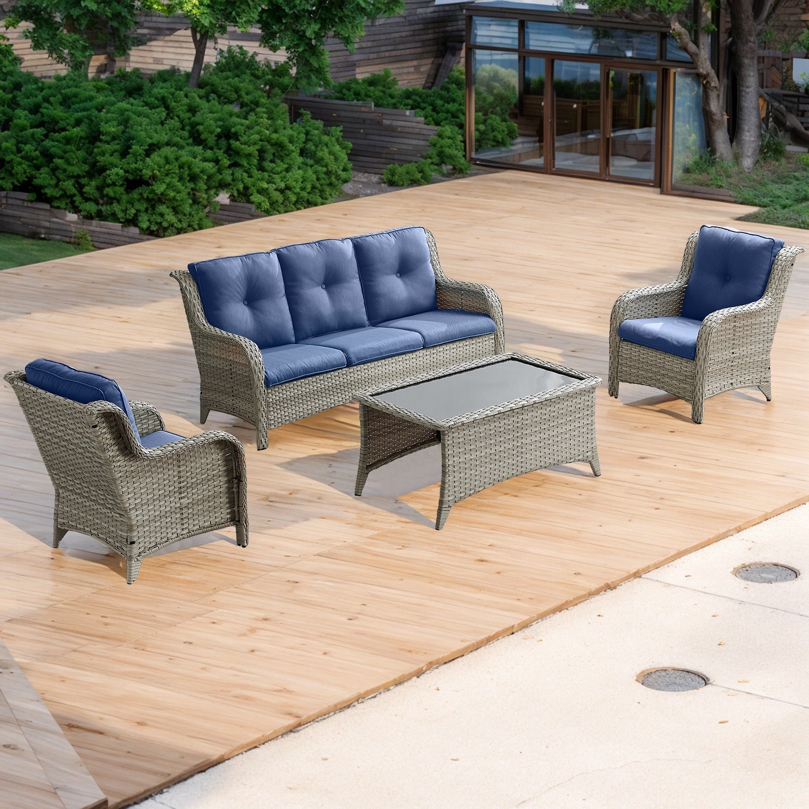 Pocassy Ensemble de 4 chaises de jardin avec canapé et table basse