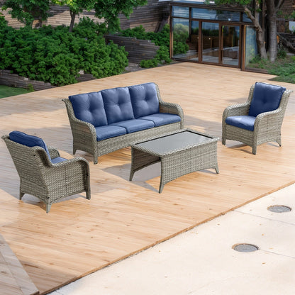 Pocassy Ensemble de 4 chaises de jardin avec canapé et table basse