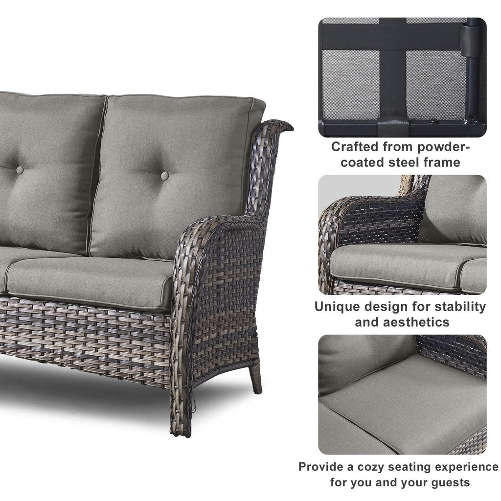 Pocassy Ensemble de 4 chaises de jardin avec canapé et table basse