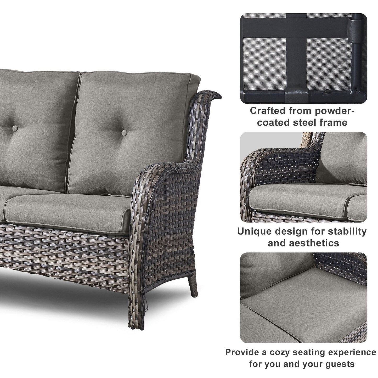 Pocassy Ensemble de 4 chaises de jardin avec canapé et table basse