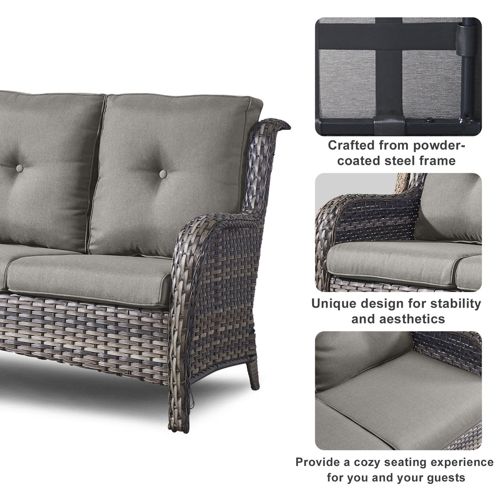 Pocassy Ensemble de 4 chaises de jardin avec canapé et table basse