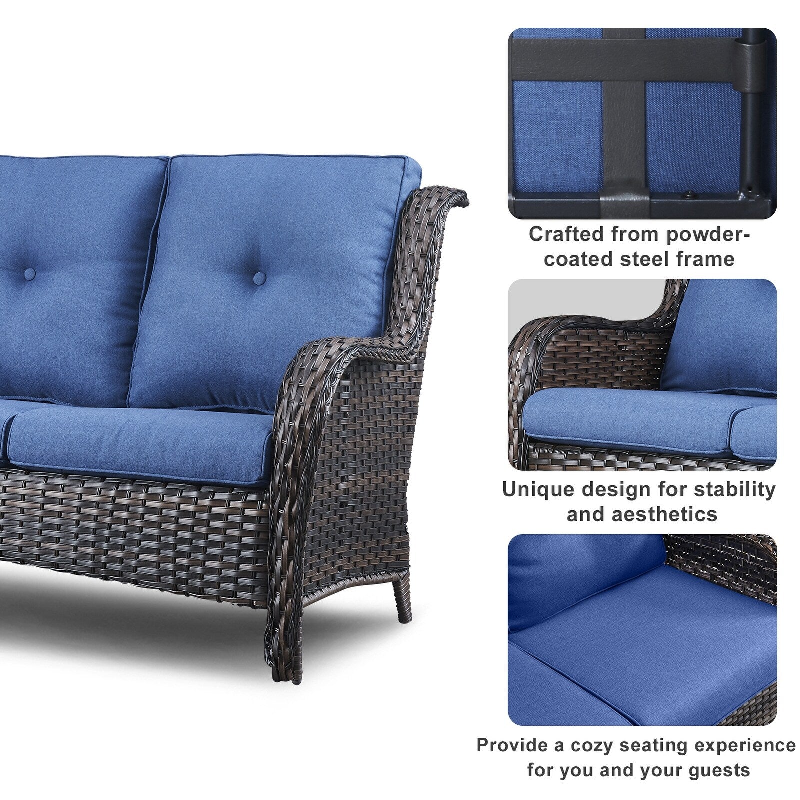 Pocassy Ensemble de 4 chaises de jardin avec canapé et table basse