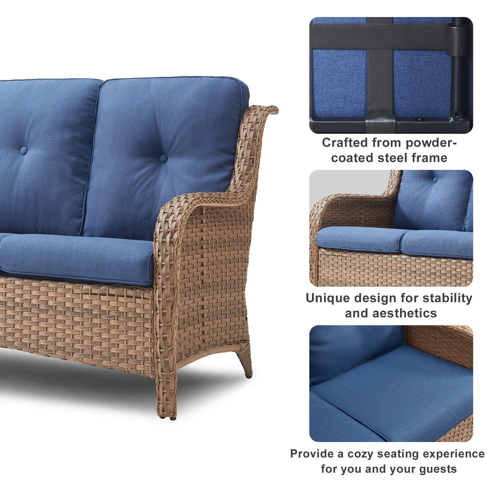 Pocassy Ensemble de 4 chaises de jardin avec canapé et table basse