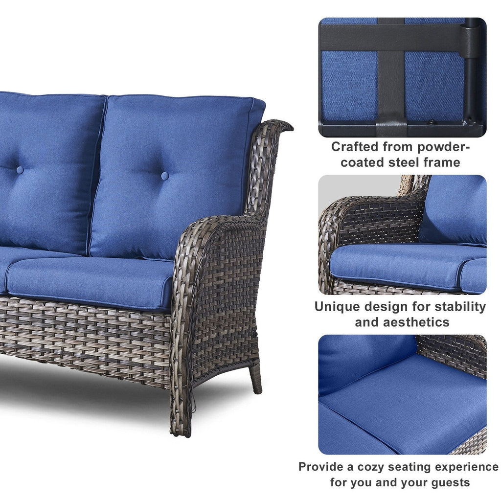 Pocassy Ensemble de 4 chaises de jardin avec canapé et table basse