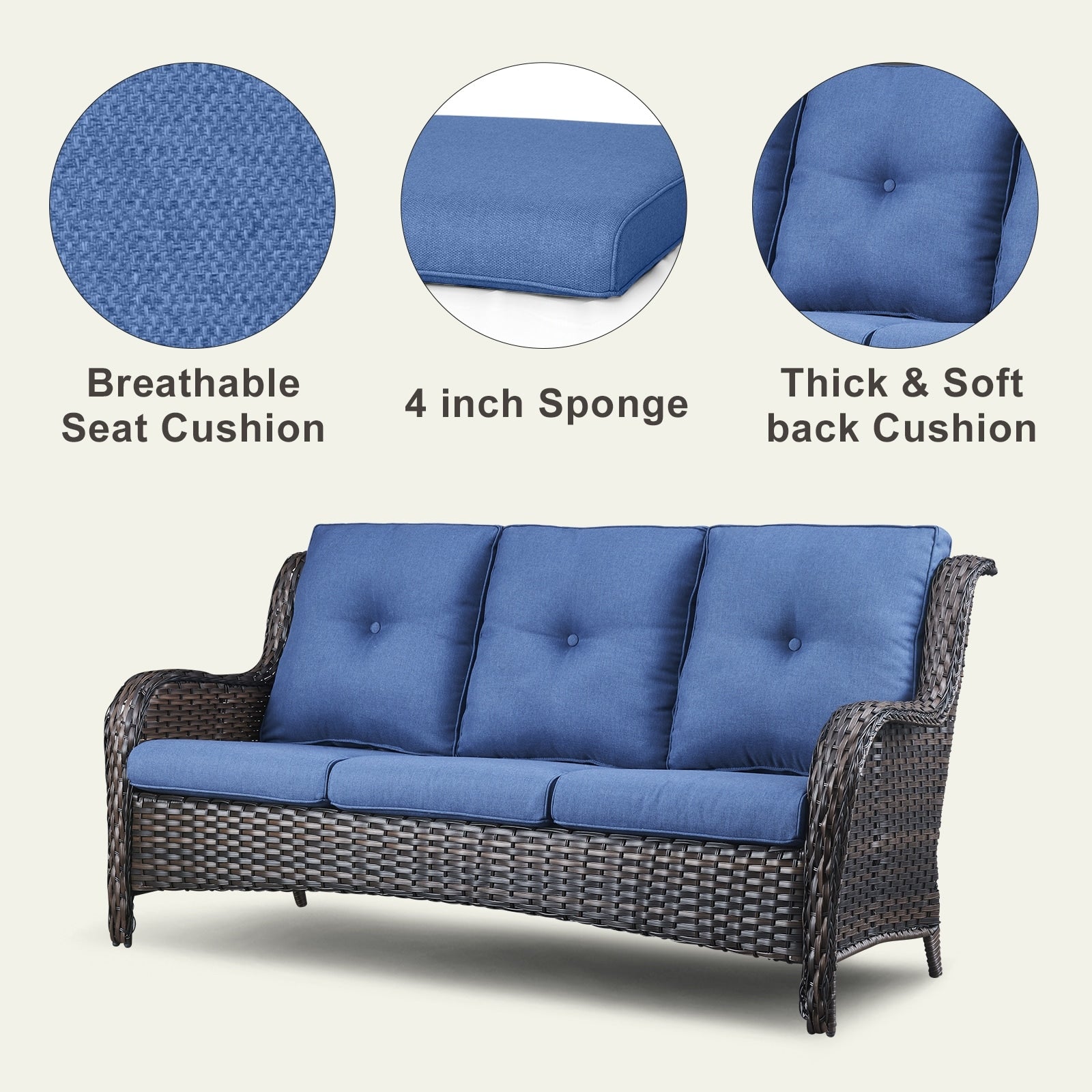 Pocassy Ensemble de 4 chaises de jardin avec canapé et table basse