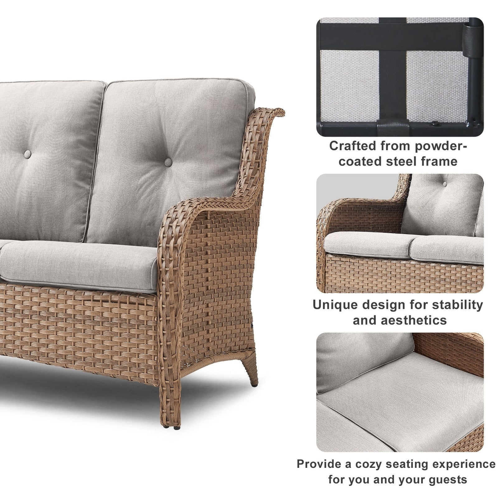 Pocassy Ensemble de 4 chaises de jardin avec canapé et table basse