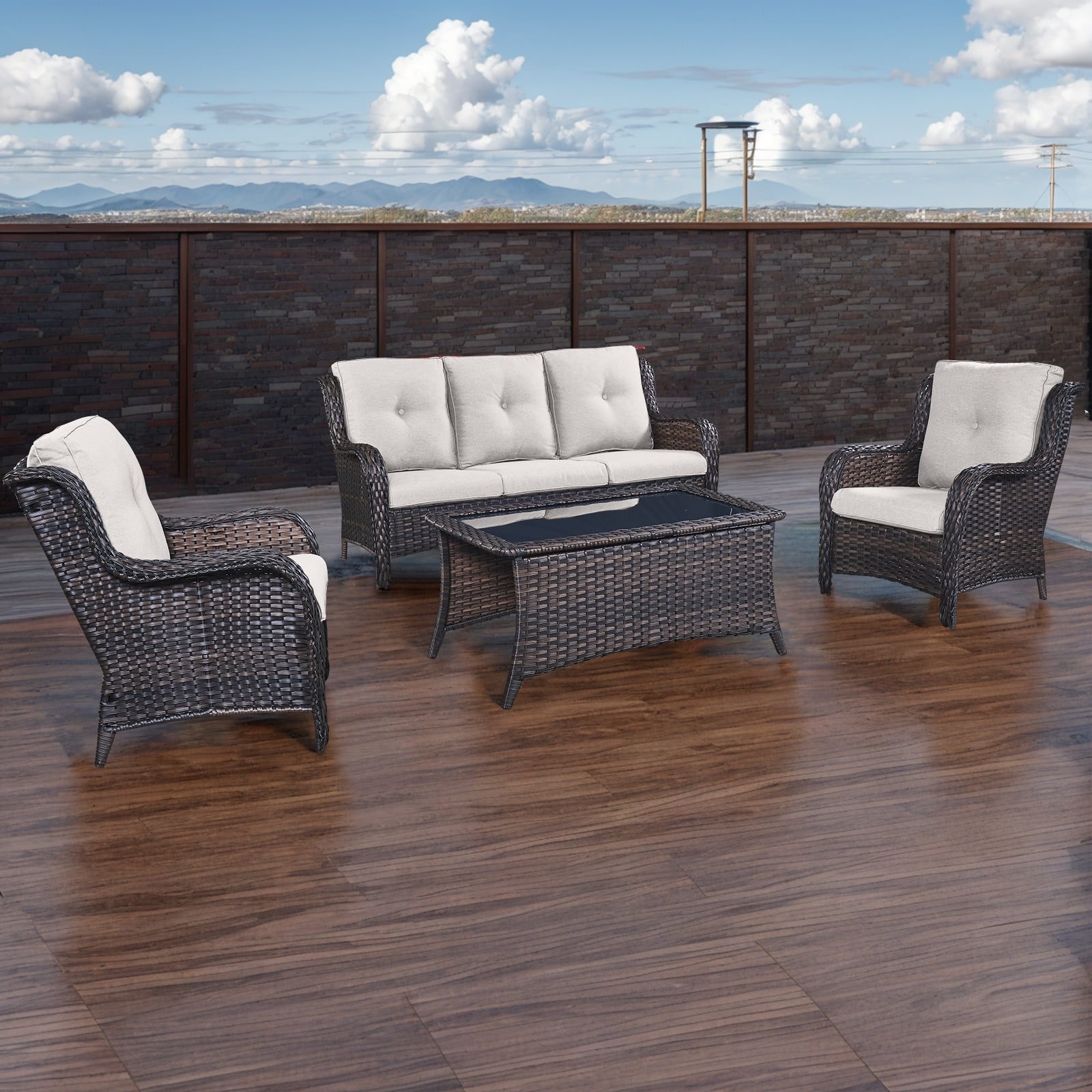 Pocassy Ensemble de 4 chaises de jardin avec canapé et table basse