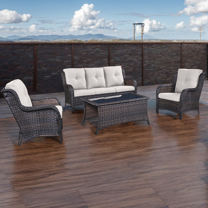 Pocassy Ensemble de 4 chaises de jardin avec canapé et table basse