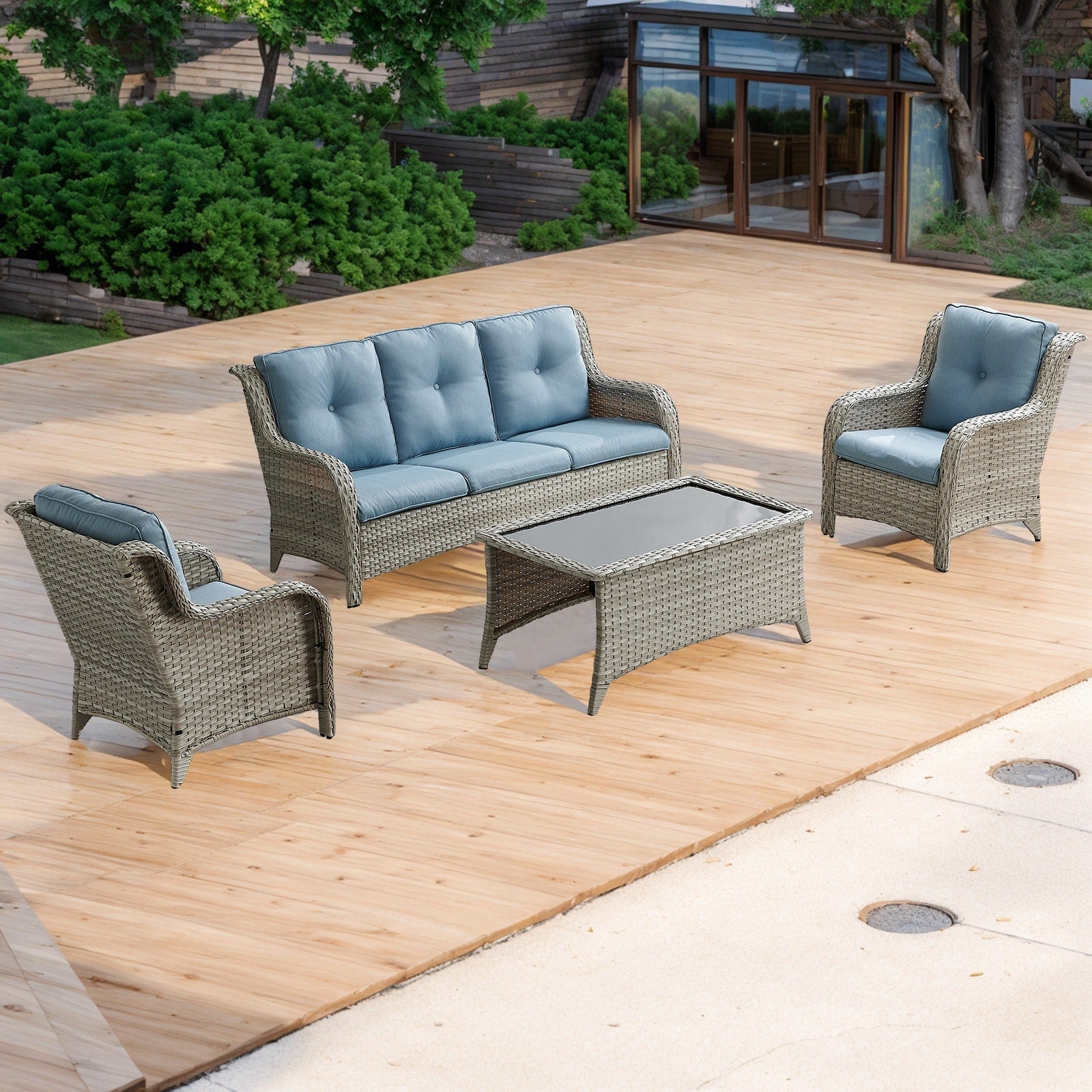 Pocassy Ensemble de 4 chaises de jardin avec canapé et table basse