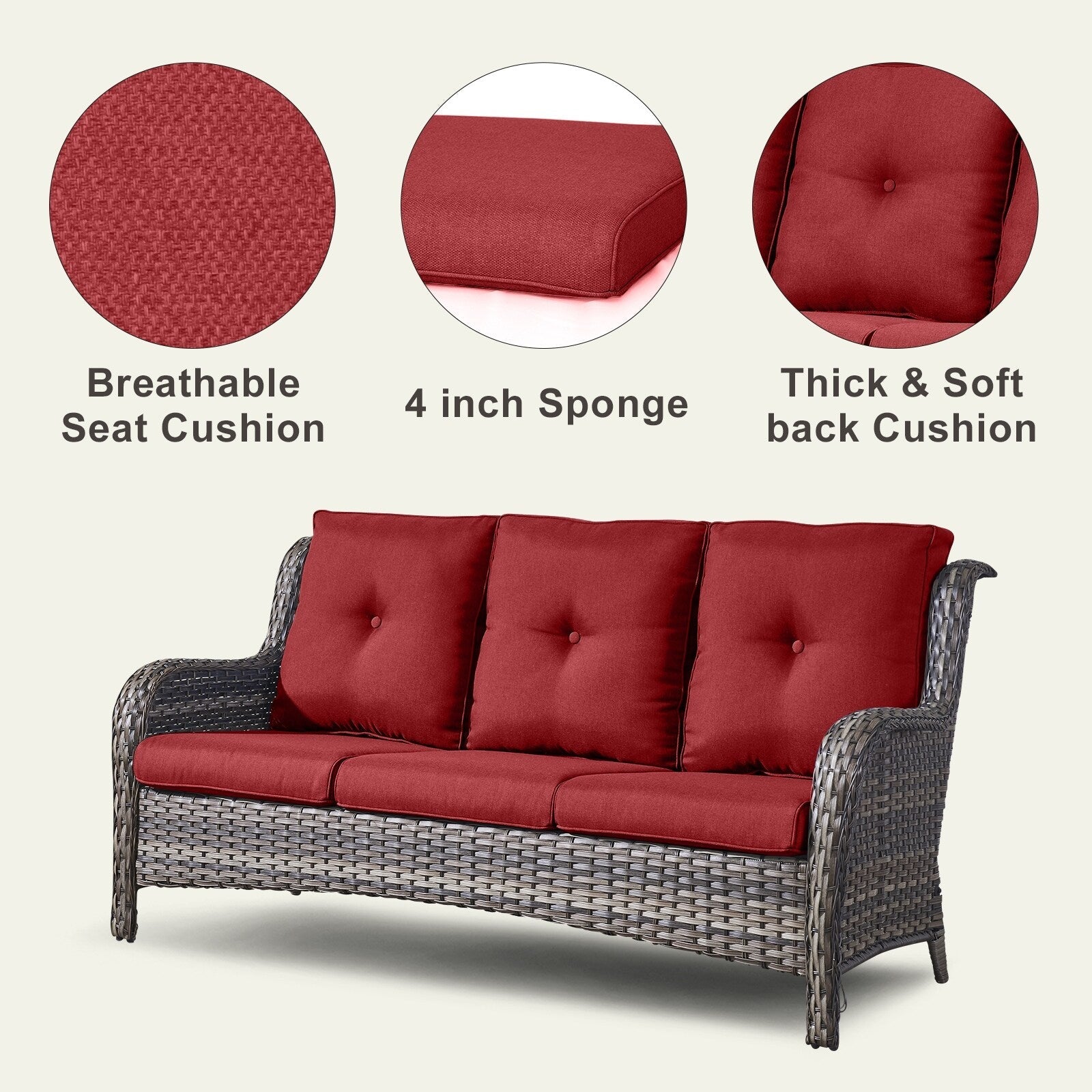 Pocassy Ensemble de 4 chaises de jardin avec canapé et table basse