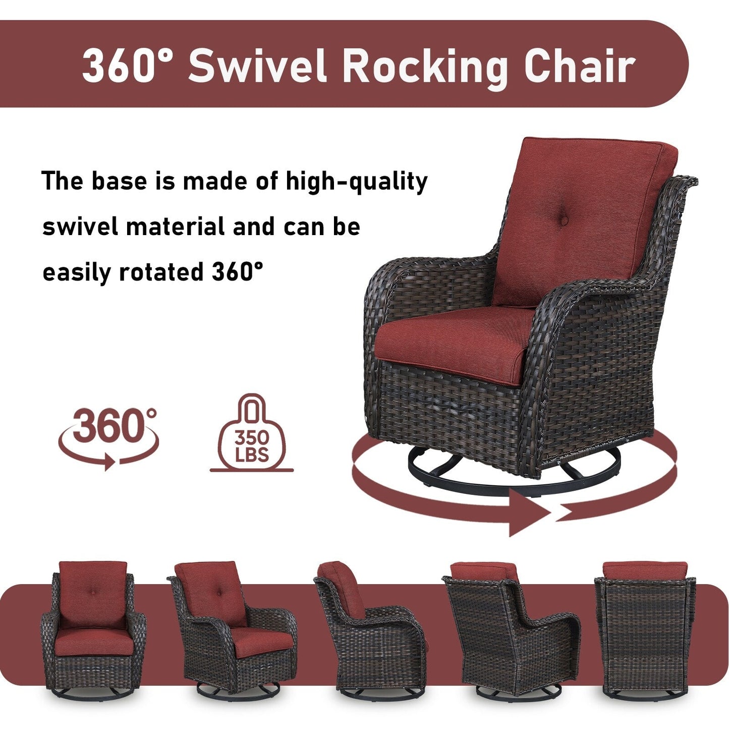 Ensemble de mobilier d'extérieur Pocassy 5 pièces, chaises pivotantes avec poufs